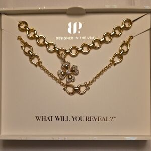 BP. Gold-Tone Layered Necklace with Crystal Flower Pendant